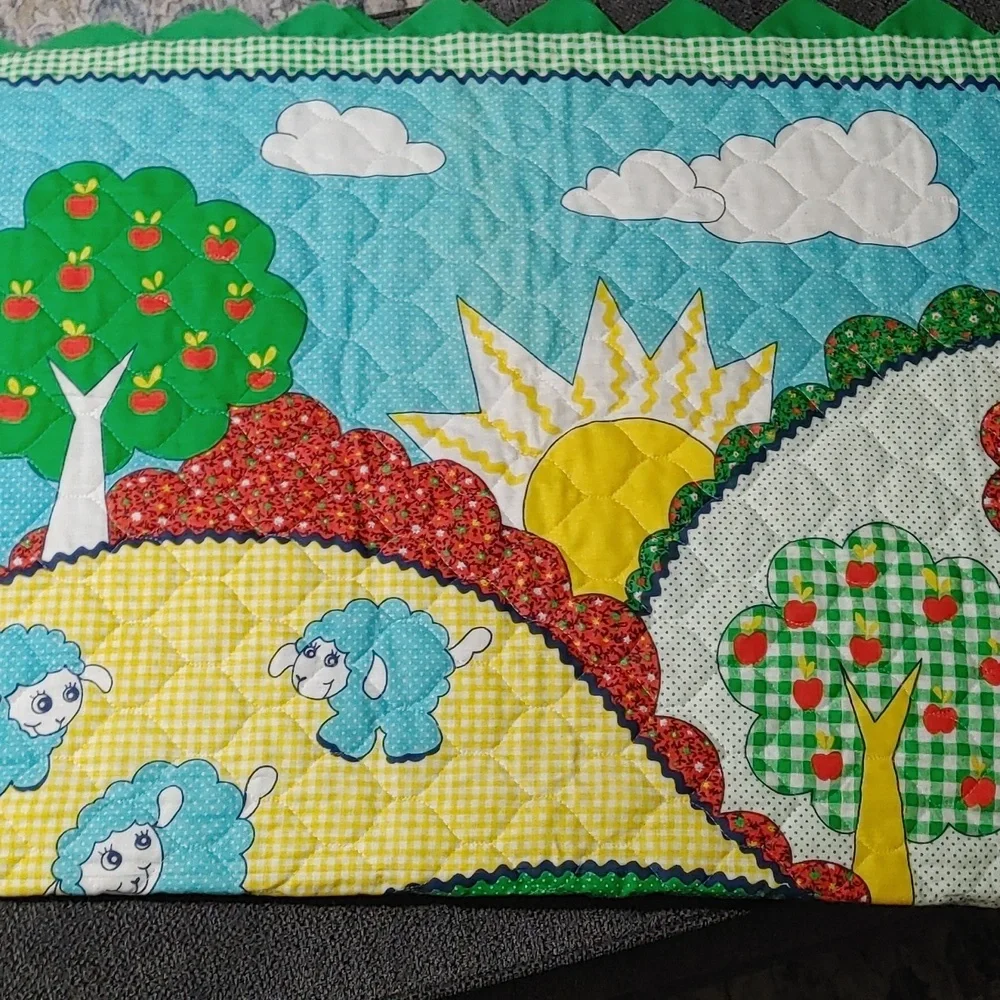 "Thats Our Baby" Quilted Baby Blanket with Train and Animals 33.5" L × 42" H - Picture 4 of 6